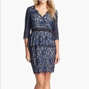 Holiday Party Perfect - Navy Lace Peplum Dress